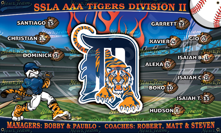 SSLA AAA Tigers baseball team banner DIvision 2