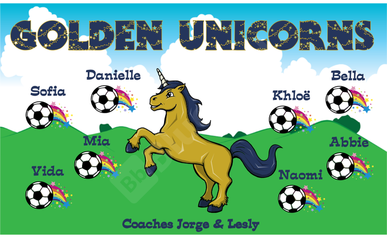 Golden Unicorns soccer team banner