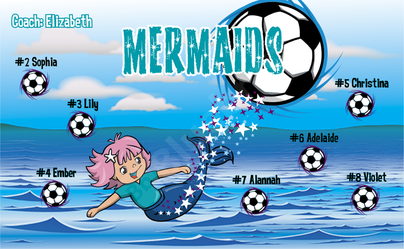 Mermaids soccer team banner