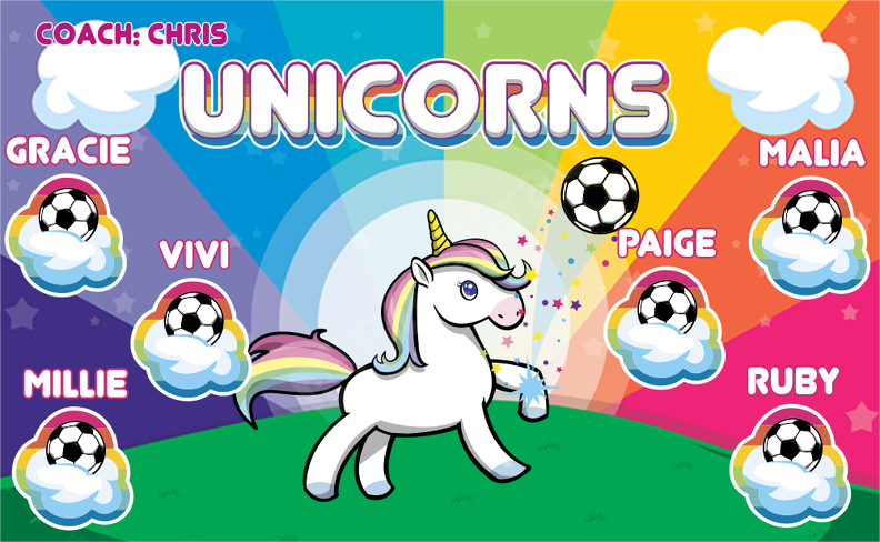 Unicorns soccer team banner